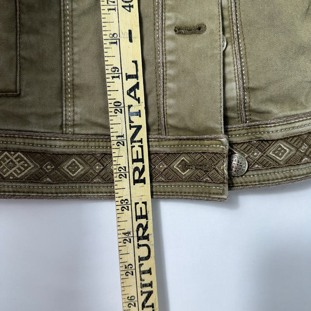 WHBM embroidered button front jacket Sz 4 olive green Smoky Topaz military vibe - Picture 12 of 13